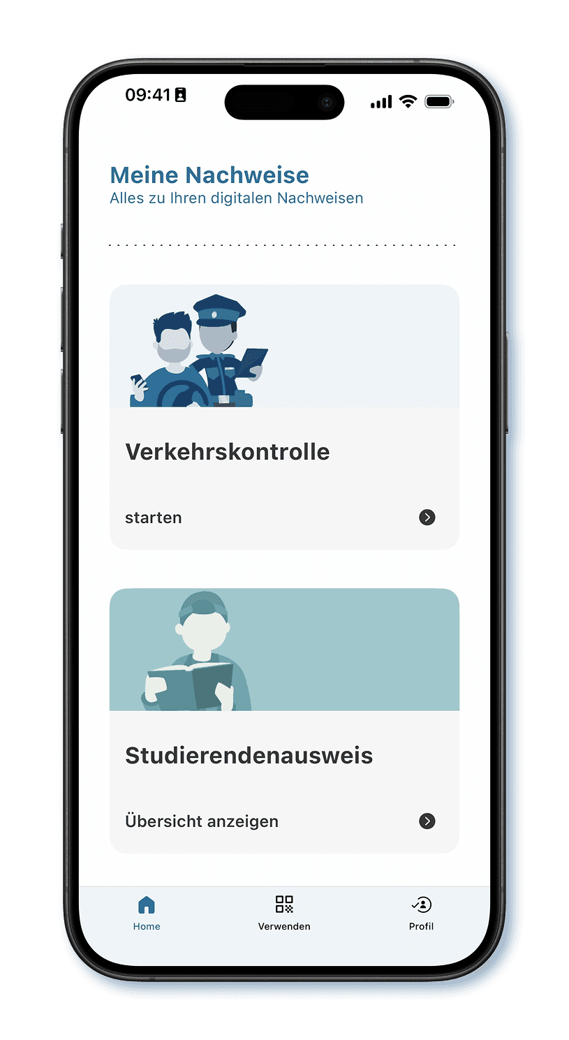 Screen showing the button "traffic control" inside the app eAusweise in German language.
