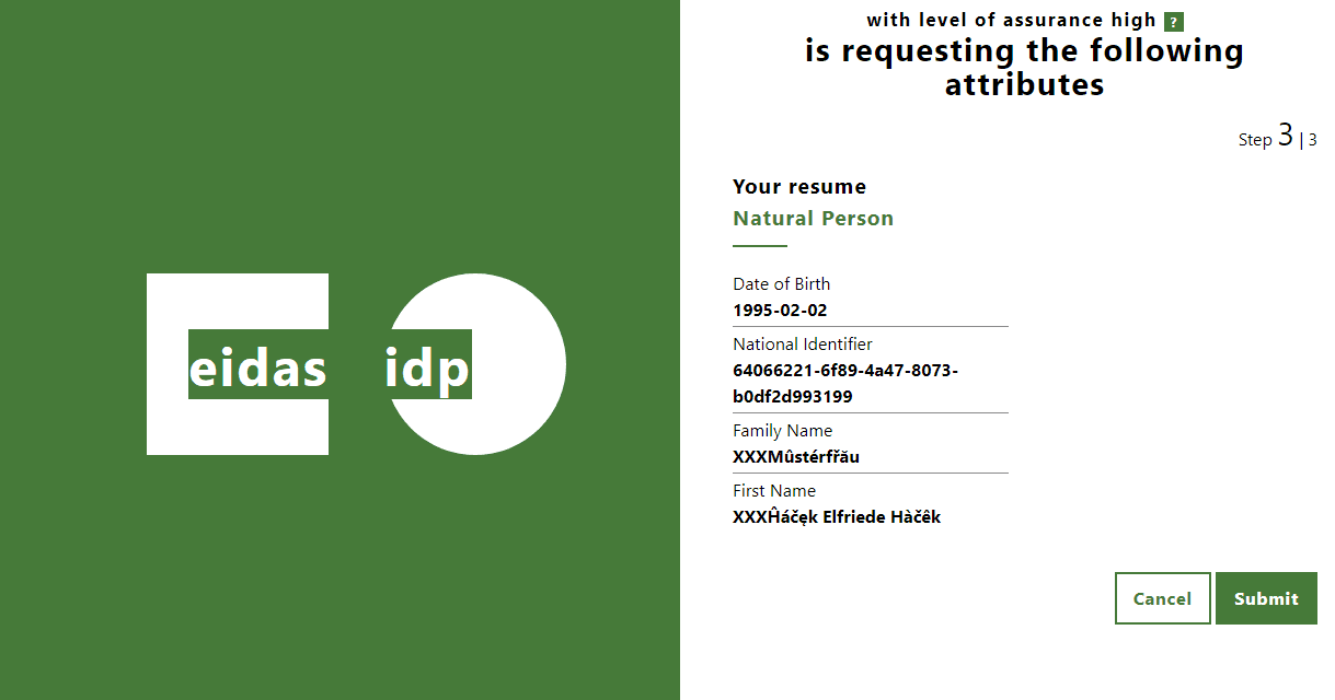 Schritt 4: Anmeldung Test-Land (Screenshot)